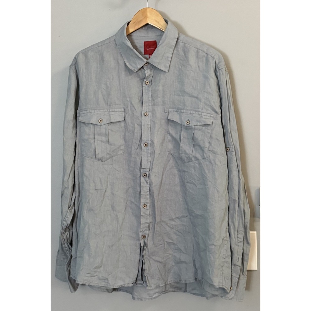 Saks Fifth Avenue Red Shirt Linen Button Up Long Sleeve Camp XXL